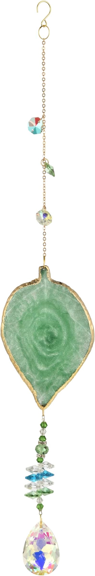 Hanging Crystal Suncatcher, Sun Catchers Indoor Window, Leaf-Shaped Crystal Hanging Ornament, Hanging Crystals for Decoration, Birthday Gift (Green)
