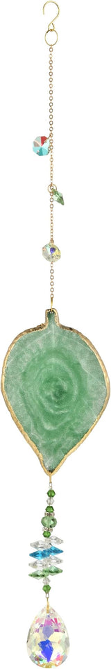 Hanging Crystal Suncatcher, Sun Catchers Indoor Window, Leaf-Shaped Crystal Hanging Ornament, Hanging Crystals for Decoration, Birthday Gift (Green)