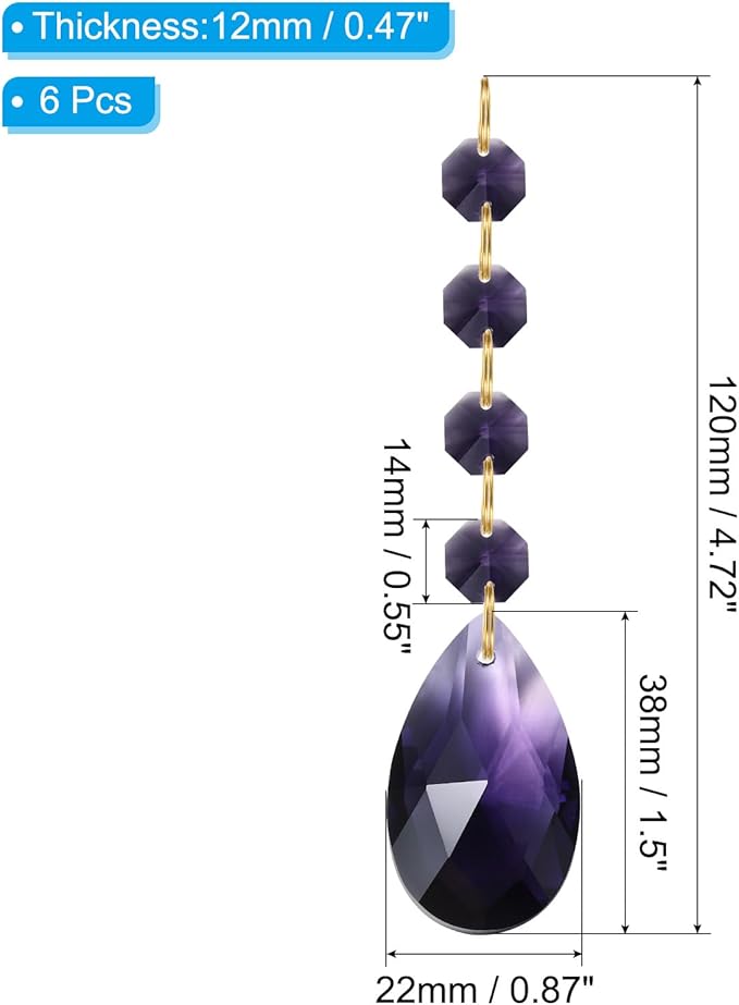 PATIKIL Teardrop Crystal Chandelier Pendants Beads, 6 Pack 120mm Length 38mm Chandelier Prisms Parts Ornaments Hanging Beads for DIY Arts Crafts Decoration, Dark Purple