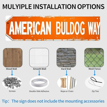 American Bulldog Tin Decor 16 * 4 Inches "AMERICAN BULDOG WAY" Pet Room/Patio Wall Art - Retro Dog Accent, Bulldog Decor, Pet Metal Sign