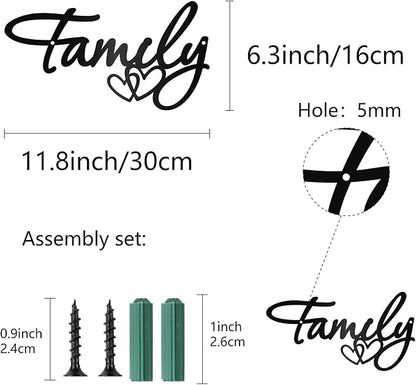 CREATCABIN Family Metal Wall Art Decor Black Wall Silhouette Hanging Decor Iron Wire Wall Art Sculpture Decoration Sign Cut Out Minimalist Blessed Ornament for Farmhouse Indoor Outdoor Home 6 x 12Inch