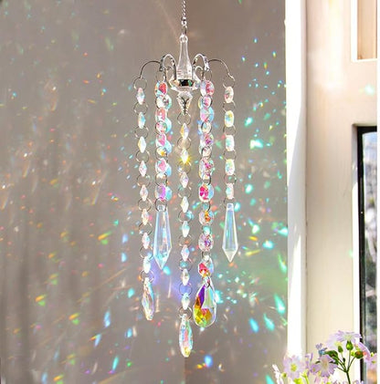 Crystal Sun Catcher Hanging Suncatchers Crystal Prisms Wind Chime Room Decor for Garden Home Windows Decoration (Colored Chandelier)