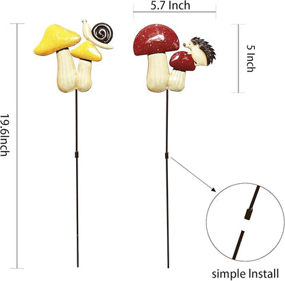 2 Pack Metal Mushroom Decorative Garden Stakes，19.6" Outdoor Garden Decor Rust Proof Metal Flower Decoration,Spring Yard Art Decorations for Lawn Patio,