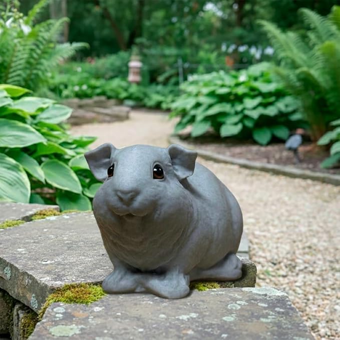OLOMA Artisan Crafted Guinea Pig Garden Statue Solid Heavy Concrete Sculpture with Protective Resin Finish Weather Resistant Outdoor Indoor Decorative Feature for Landscape Porch