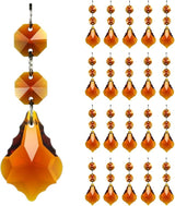 20pcs Crystal Maple Leaf Chandelier Pendant Prisms, Hanging Glass Crystals Octagon Beads for Christmas Party Decoration 38mm (Amber)
