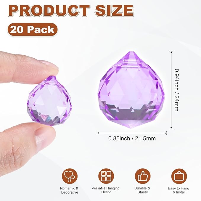 M METERXITY 20-Pack Crystal Ball Prisms, 24mm/0.94 Inch Chandelier Pendant Maker Hanging Crystals Chandelier Prisms for Home/Windows/Garden/DIY Decoration[Light Purple]
