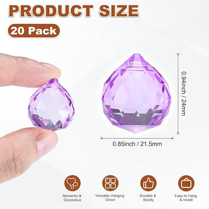 M METERXITY 20-Pack Crystal Ball Prisms, 24mm/0.94 Inch Chandelier Pendant Maker Hanging Crystals Chandelier Prisms for Home/Windows/Garden/DIY Decoration[Light Purple]