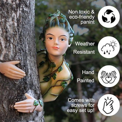 Outdoor Statues Decoration Fairy Tree Hugger Face Sculpture Peeker Courtyard Decoration Fairy Garden Ornament Figurines Art Yard Tree Hugger