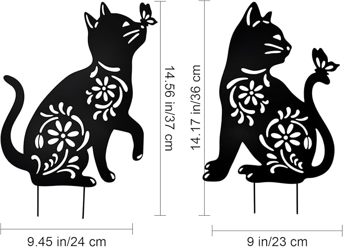 MrMrKura 2 Pack Metal Cat Stakes Garden Decor Stakes Black Cat Silhouette Statue for Outside Decorative Ornaments for Outdoor Garden Home Patio Yard Decoration