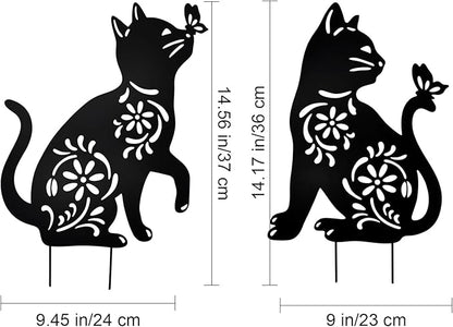 MrMrKura 2 Pack Metal Cat Stakes Garden Decor Stakes Black Cat Silhouette Statue for Outside Decorative Ornaments for Outdoor Garden Home Patio Yard Decoration