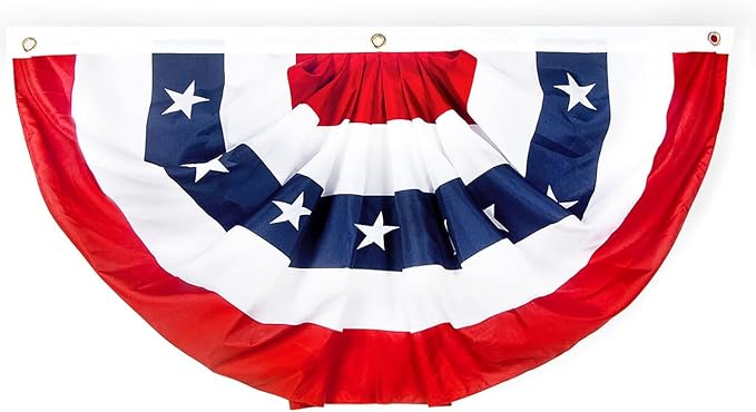 2x4 Ft American Pleated Fan Flag, Patriotic Half Fan Bunting Flag, Indoor Outdoor for Red White Blue USA 250th Anniversary 4th of July Decoration Patriotic Decor Memorial Day (Set of 1)