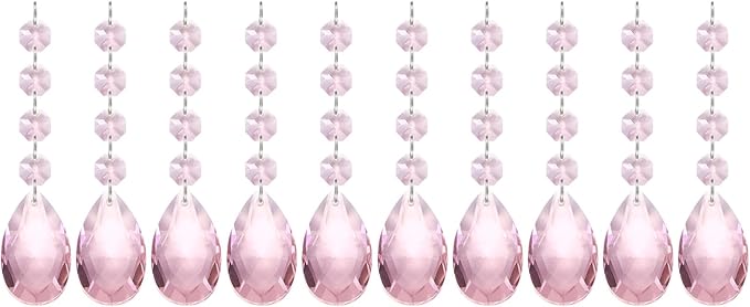 PATIKIL Teardrop Crystal Chandelier Pendants Beads, 10 Pack 125mm Length 38mm Chandelier Prisms Parts Ornaments Hanging Beads for DIY Arts Crafts Decoration, Pink