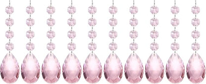 PATIKIL Teardrop Crystal Chandelier Pendants Beads, 10 Pack 125mm Length 38mm Chandelier Prisms Parts Ornaments Hanging Beads for DIY Arts Crafts Decoration, Pink