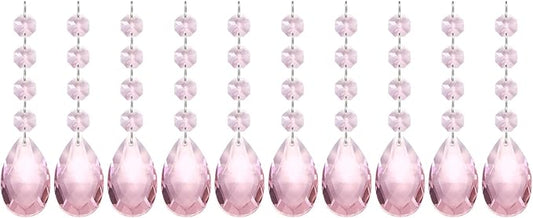 PATIKIL Teardrop Crystal Chandelier Pendants Beads, 10 Pack 125mm Length 38mm Chandelier Prisms Parts Ornaments Hanging Beads for DIY Arts Crafts Decoration, Pink