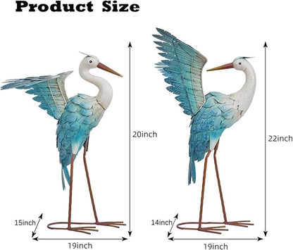Natelf Garden Decor Blue Heron, Large Standing Metal Crane Garden Statue, Yard Art Lawn Ornaments for Yard Patio Porch Outside Decorations