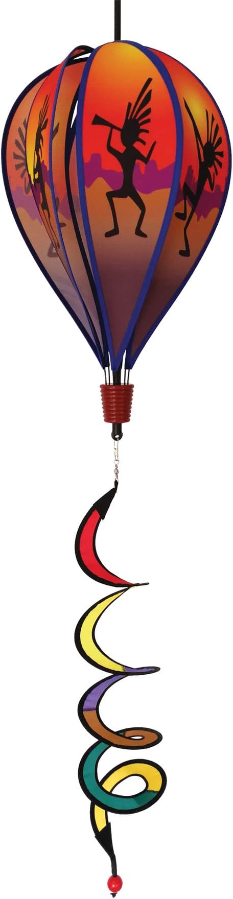 In the Breeze Kokopelli 6-Panel Kinetic Hot Air Balloon Wind Spinner,11" W x 17" H, 26" Tail,1049