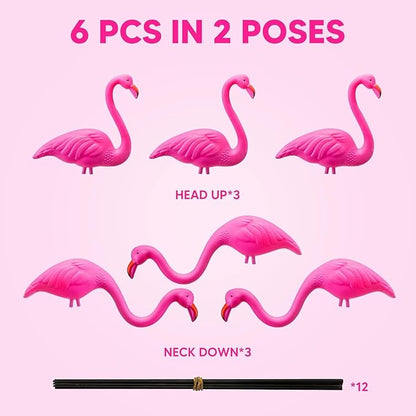 JOYIN Set of 6 Small Pink Flamingo Yard Ornament Stakes, 17" Plastic Flamingo Lawn Statues with Metal Legs for Sidewalks, Outdoor Garden Decor, Luau & Pool Party Decorations, 2 Styles