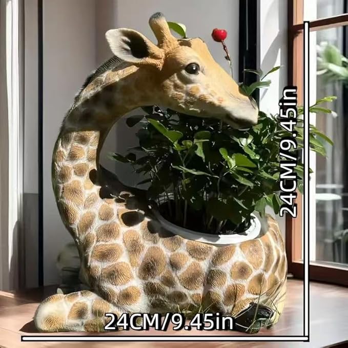 Giraffe Planter Statue for Home Decor - Cute Animal Flower Pot Holder for Indoor Outdoor Garden Balcony - Resin Succulent Planter Gift for Housewarming Birthday Party