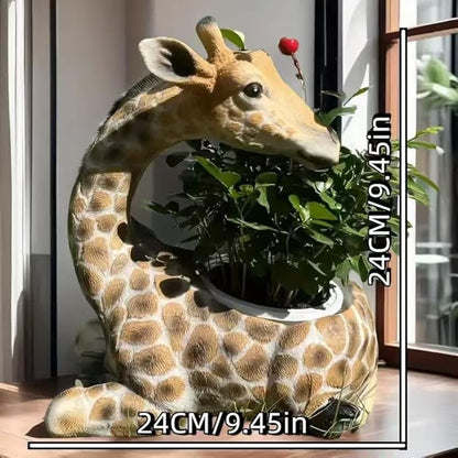 Giraffe Planter Statue for Home Decor - Cute Animal Flower Pot Holder for Indoor Outdoor Garden Balcony - Resin Succulent Planter Gift for Housewarming Birthday Party