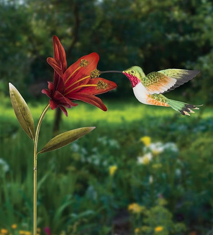 Regal Art & Gift Hummingbird Flower Garden Stake - Decorative Handcrafted Metal Sculpture, Elegant Outdoor Art for Patio, Lawn & Garden Décor - Ruby Throated