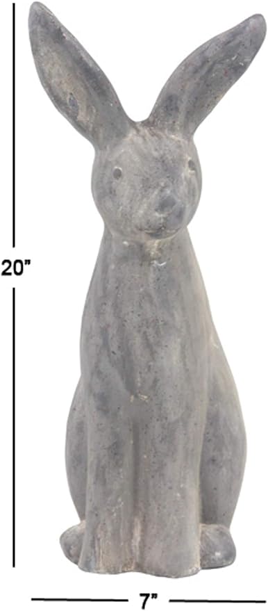 Deco 79 Polystone Rabbit Decorative Garden Sculpture Indoor Outdoor Garden Statue, Outdoor Sculpture 7" x 8" x 20", Gray