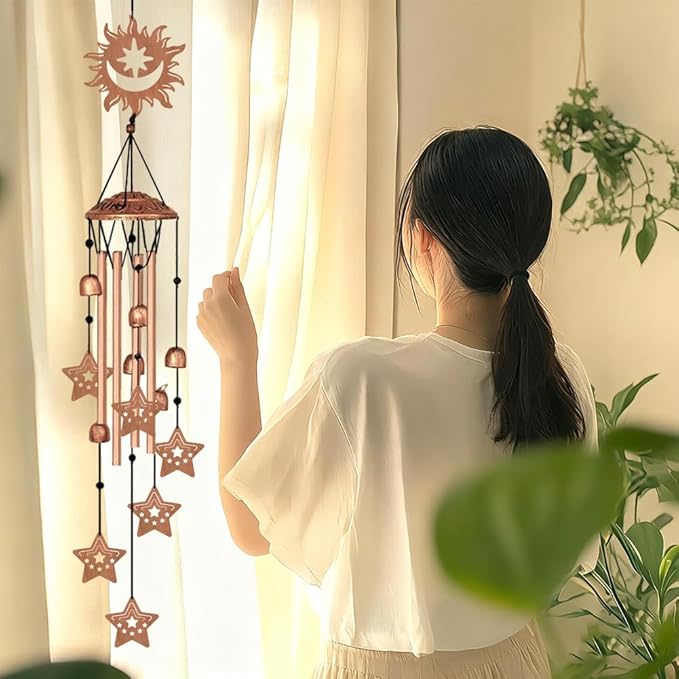 INFUNLY Sun Moon Face Wind Chimes for Outside Stars Metal Wind Chime Aluminum Windchime Tubes Memorial Wind-Bell Retro Music Windchimes with Bells for Yard Garden Decor Housewarming Birthday Gift