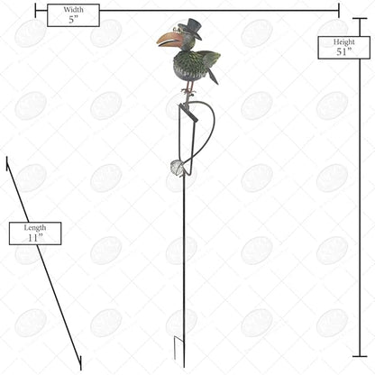 Red Carpet Studios Garden Stake Yard Art Metal and Glass Balance Rocker with 4-Prong Stake, 51" Tall, Wise Old Crow