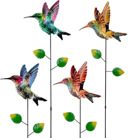 4 Pack Hummingbird Decorative Garden Stakes,Waterproof Garden Decor for Outside,Metal Yard Art Spring Decor for Outdoor Porch Lawn Pathway