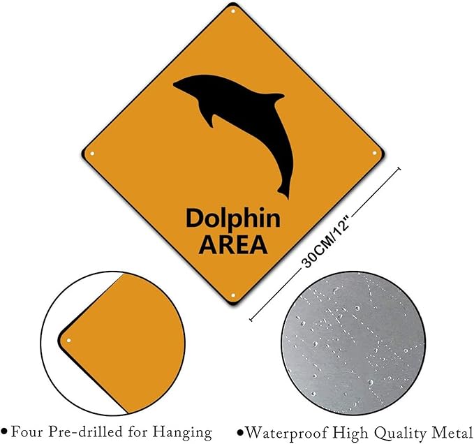 Caution Dolphin Crossing XING Tin Sign Dolphin Area Warning Street Sign Ocean Animal Novelty Caution Road Sign for Outdoor Home Driveway Garden Yard Park 12x12in