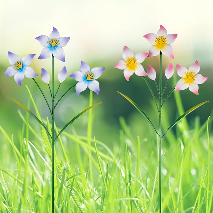 Set of 2 Spring Garden Decor,Metal Flowers Decorative Garden Stakes,Waterproof Garden Decor for Outside,Lawn,Patio,Yard