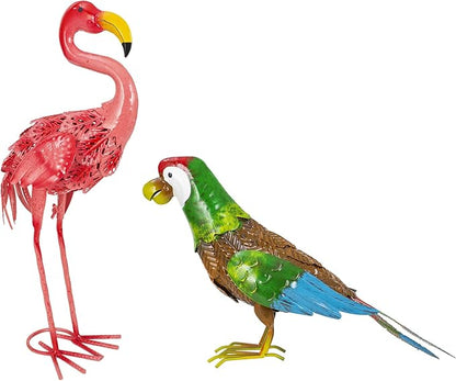 Metal Garden Statues Outdoor Decor, Pink Flamingo Outdoor Sculptures Yard Art Decoration for Home Patio Lawn Backyard, Gift for Women Lovers Moms
