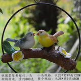 Mini Garden Statues Hanging Iron Ring Parrots, Resin Parrot Hanging Statue, Hanging Birds Figurine for Pathways Yard Patio Office Home Indoor Outdoor Tree Decorations (F-1)