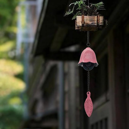 MrMrKura Japanese Leaf Wind Chimes, Small Wind Bell Pendent for Outside Hanging Cast Iron Wind Chime Ornament for Bless Garden Backyard Home Decor (Pink)