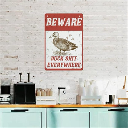 QHOVPA Farm Yard Sign Lawn Sign Metal Sign, Funny Beware Duck Shit Everywhere Sign for Home Farmhouse or Business Use 8x12 inches Signage