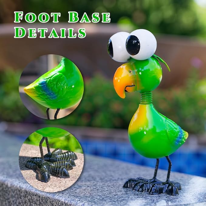 Metal Parrot Garden Statues Outdoor Decor, Green Funny Bird Outdoor Sculptures Yard Art Decoration for Home Patio Lawn Backyard, Gift for Women Lovers Moms