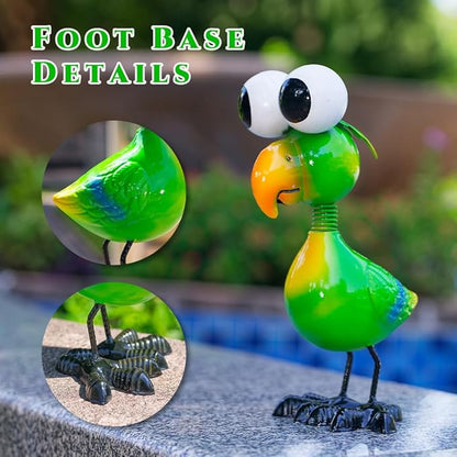 Metal Parrot Garden Statues Outdoor Decor, Green Funny Bird Outdoor Sculptures Yard Art Decoration for Home Patio Lawn Backyard, Gift for Women Lovers Moms