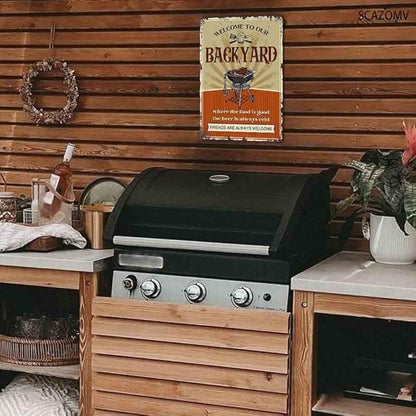 SCAZOMV Welcome To Our Backyard Sign 8" X 12" Funny Patio Outdoor Pool Backyard Bar Sign Decoration Farmhouse Sign Home Decor Wall Art