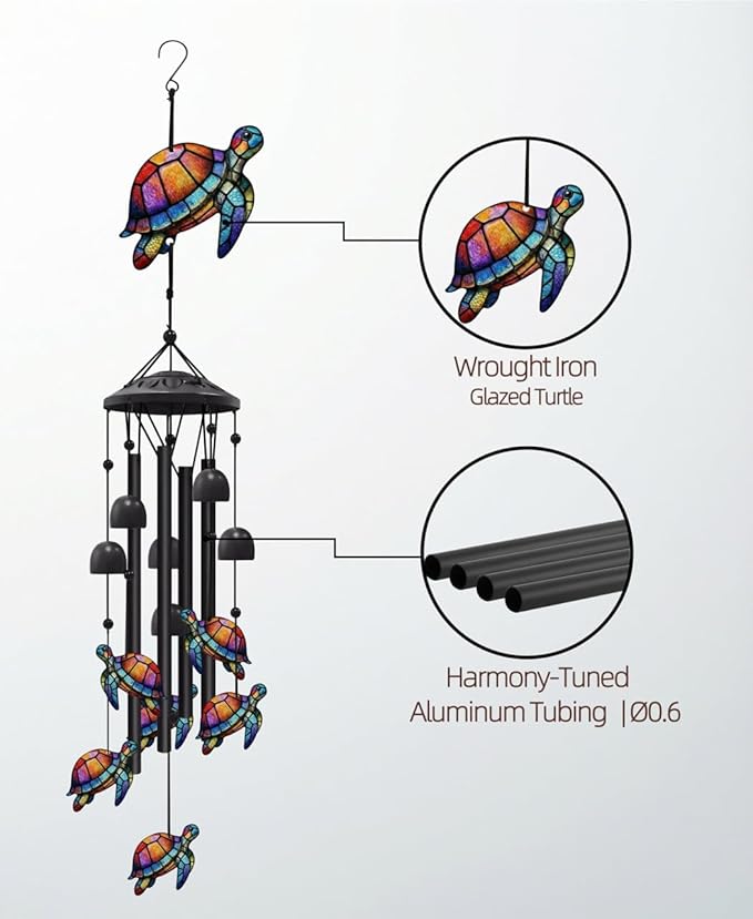 35.4" Sea Turtle Wind Chimes for Outside, Metal Windchimes, Sea Turtle Wind Chime Garden Decor, Mothers Day Birthday Memorial Gifts for Mom Grandma Wife, Durable Outdoors Decor