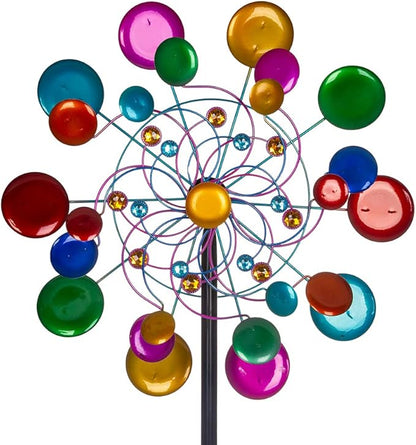 DREAMYSOUL Outdoor Wind Spinner, 19 inches Large Metal Garden Wind Sculpture & Spinner, Three Layers Blades Colorful Kinetic Windmill for Yard and Garden