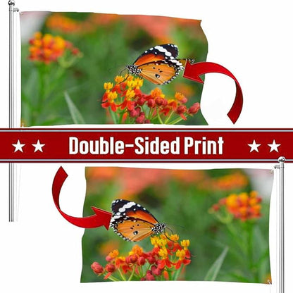 Swono Orange Black Butterfly Flag Orange Flower Bouquet Garden Spring Summer Outdoor Garden Flag Indoor Flag Home Decor Standing Farm Flag Banner 3x5ft