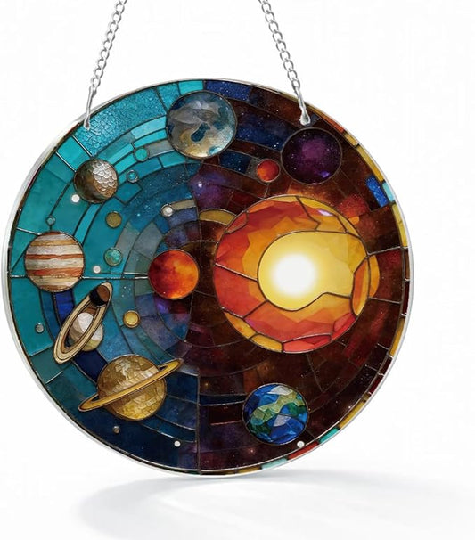 Artistic Window Decoration, Galaxy Decor Ornaments, Acrylic Window Wall Hanging Suncatchers, Galaxy Planets Windows Hanging, Round Acrylic Sun Catcher, Space Lover Gift
