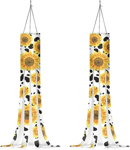 Sunflower Cow Windsocks Outdoor Hanging 2 PC Lightweight Durable Machine Washable Fabric Windsock Flag Front Yard Patio Lawn Garden Party Decor Autumn Thanksgiving Decoration