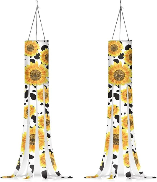 Sunflower Cow Windsocks Outdoor Hanging 2 PC Lightweight Durable Machine Washable Fabric Windsock Flag Front Yard Patio Lawn Garden Party Decor Autumn Thanksgiving Decoration