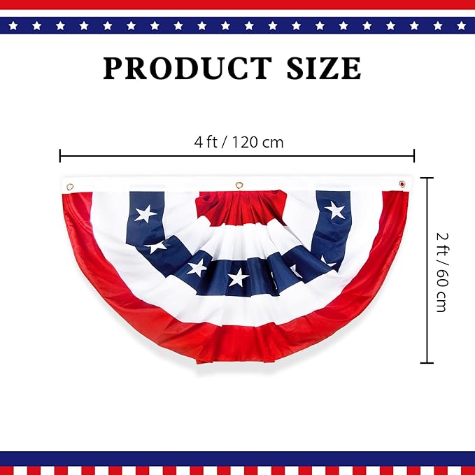 2x4 Ft American Pleated Fan Flag, Patriotic Half Fan Bunting Flag, Indoor Outdoor for Red White Blue USA 250th Anniversary 4th of July Decoration Patriotic Decor Memorial Day (Set of 1)