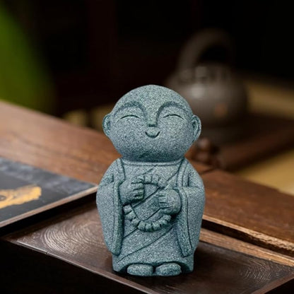 Mini Monk Buddha Statue Sandstone Statues Zen Monk Praying Statue Sculptures for Wealth Good Luck Feng Shui Decor Home Fish Tank Aquarium Garden (Style 11)