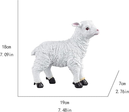Garden Lamb Figurine, White Resin Sheep Statue, 7.09 x 7.48 inches, Outdoor Decorative Animal Sculpture
