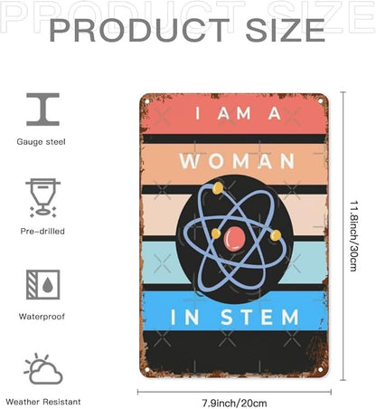 Patio Wall Decor I Am A Woman In Stem Steminist Vintage Signs Metal Plaques Vintage Retro Tin Sign Cute Funny Bathroom Yard Wedding Street Garage Plaque Wall Decor 8X12inch