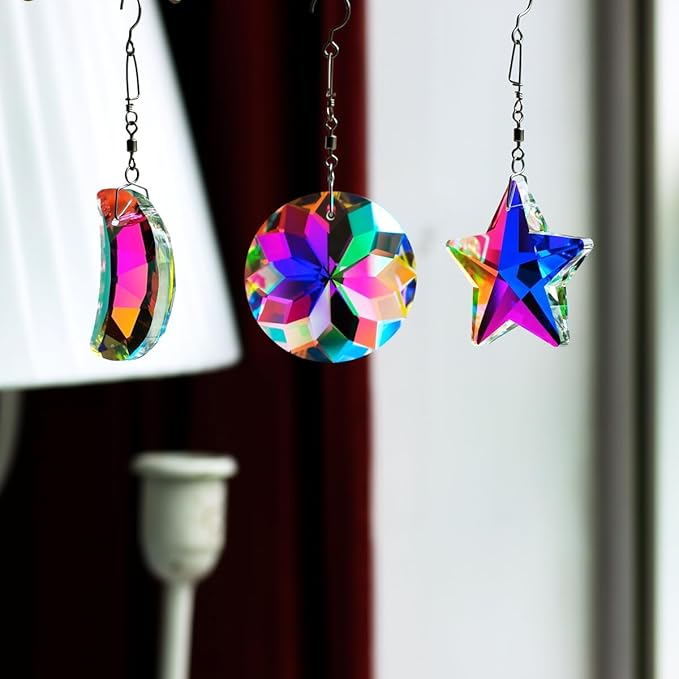 Crystal Prism Suncatcher for Window Home Decoration, 3pcs Hanging Ornament Pendant, 45mm Rainbow Maker AB