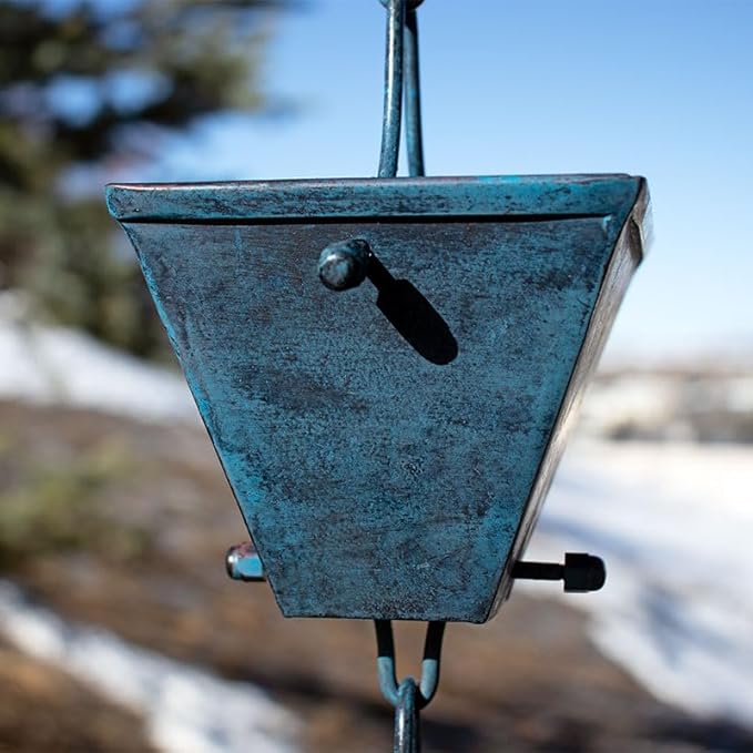Nutshell Stores Medium Square Cups Rain Chain - Patina - 20 Feet
