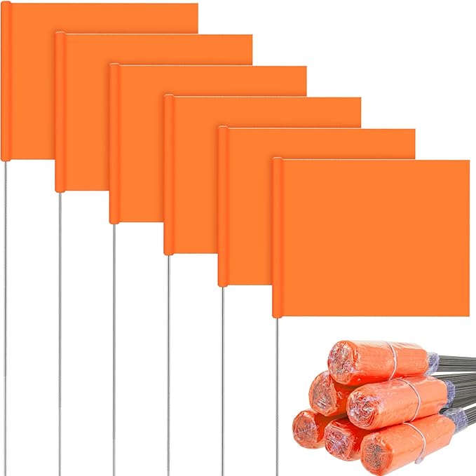 Amylove 300 Pcs Marking Flags 15 x 4 x 5 Inch Marker Flags for Lawn Yard Survey for Lawn Irrigation Landscape Fence Sprinkler Pet Training(Orange)